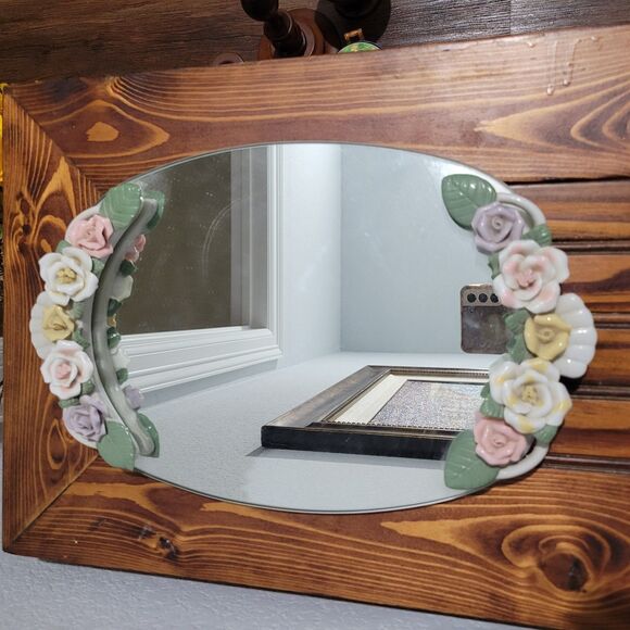 Vintage Capodimonte Style Flower Mirrored Vanity Tray - 13.5" x 9" Victorian - Picture 2 of 7